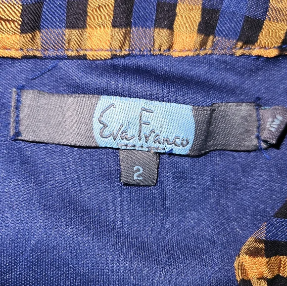 Eva Franco Anthropologie Textured Blue Yellow Plaid Blouse Size 2 Puff Sleeves - Picture 12 of 16
